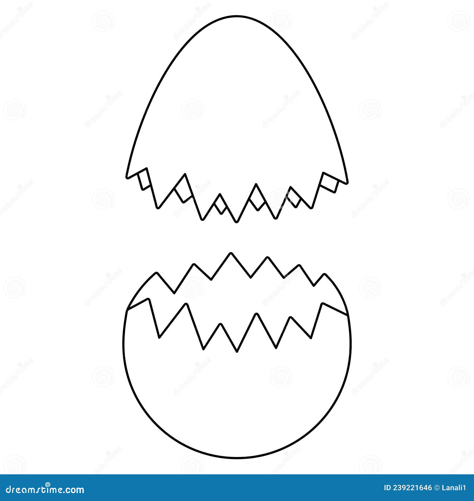 Cracked eggshell sketch two shells from a chicken egg vector illustration coloring book for children eggshell shards stock vector