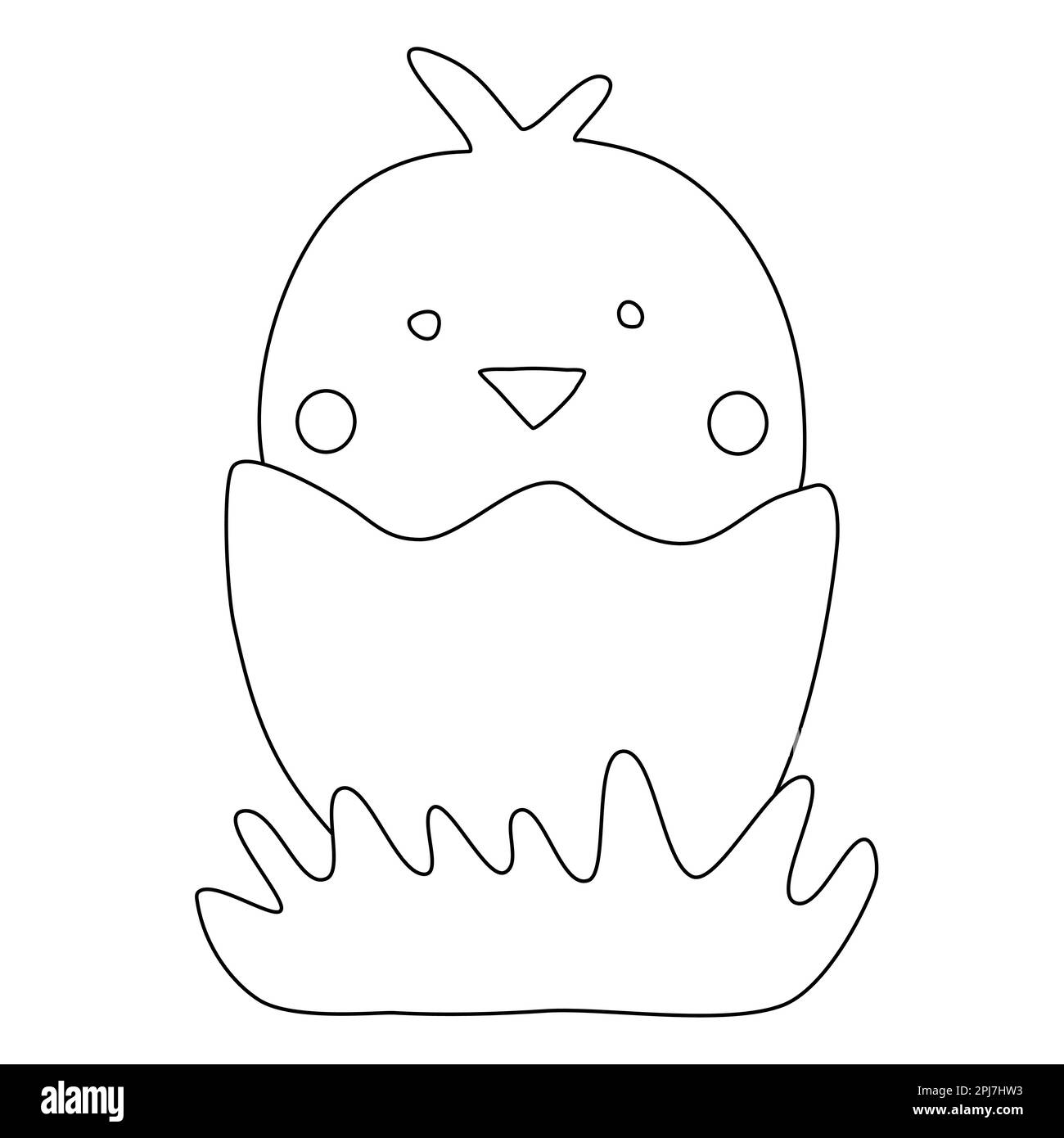 Cute cartoon little chick in cracked egg easter or newborn concept doodle style flat vector outline illustration for kids coloring book stock vector image art