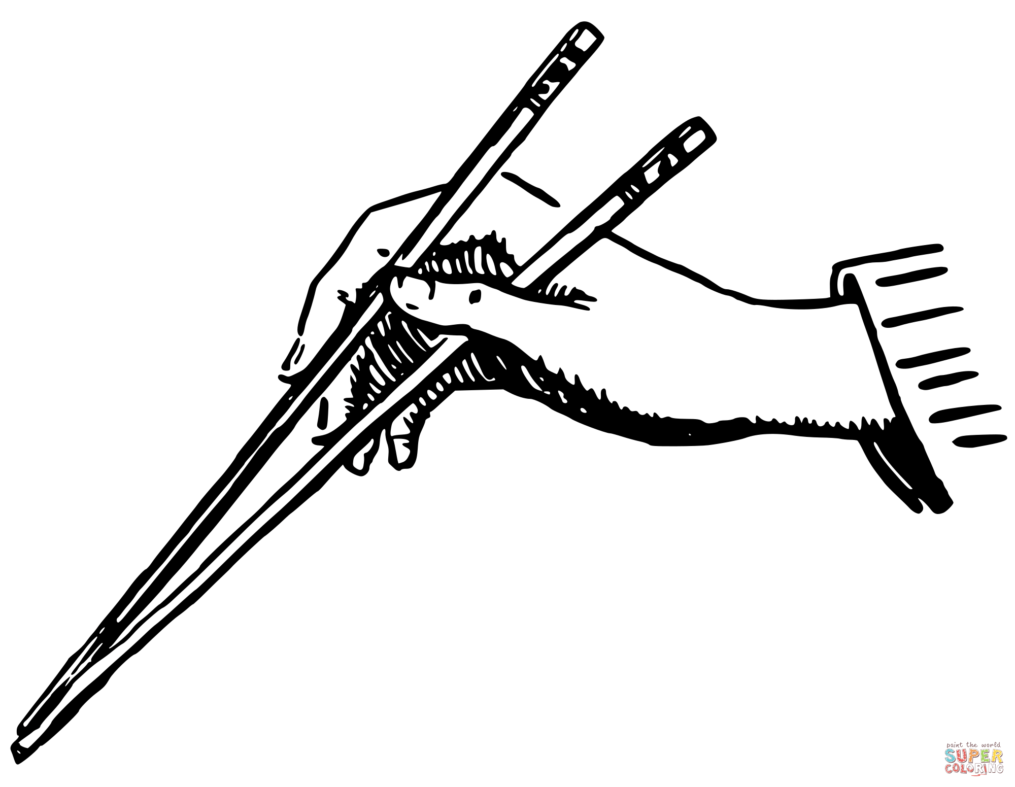 Vintage chopsticks in a hand coloring page free printable coloring pages