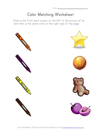 Colors matching worksheet all kids network