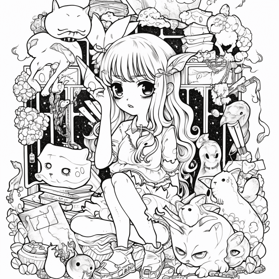 Adult printable coloring pages free creepy kawaii anime dark fantasy printable coloring book sheets