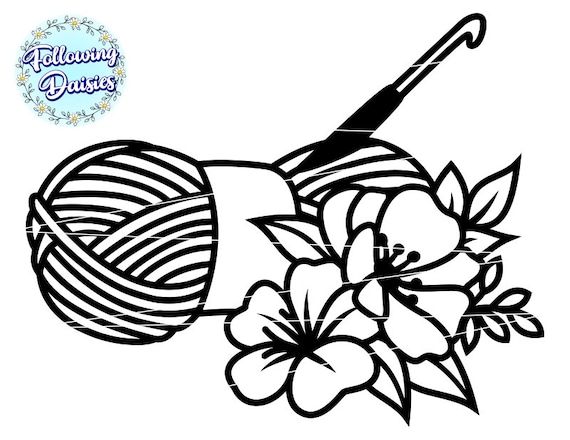 Crochet svg ball of floral yarn crochet hook crafting flowers hobby svg files for cricut and silhouette paper cut template instant download