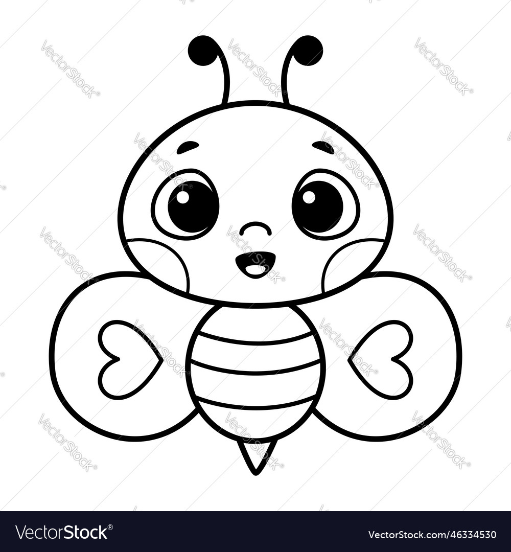 Cute bee coloring page cartoon royalty free vector image