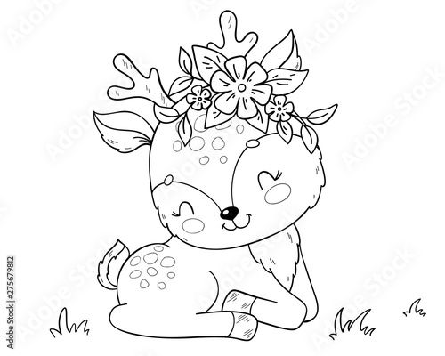 Cute cartoon baby deer coloring book page for children stock vector adobe stock deer coloring pages coloring books animal coloring pages