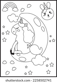 Cute kawaii unicorn coloring pages stock vector royalty free