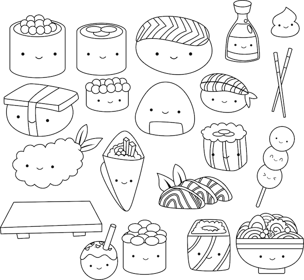 Sushi coloring vectors illustrations for free download