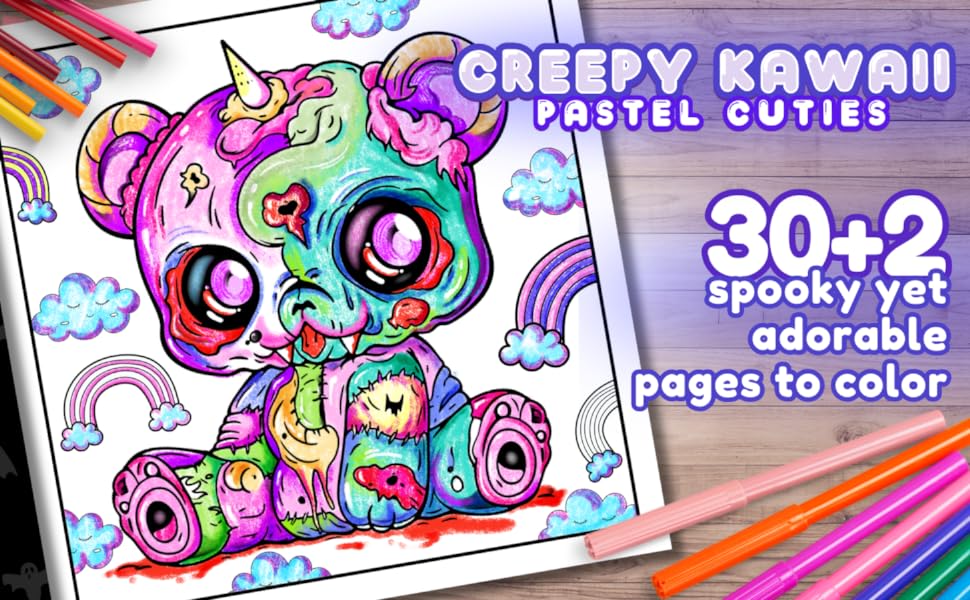 Creepy kawaii pastel cuties coloring book spooky whimsical horror kawaii coloring pages for adults and teens ally wonderpie books
