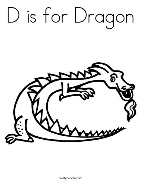 D is for dragon coloring page