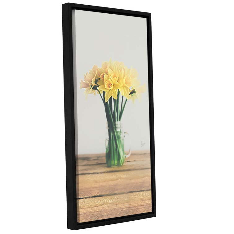 Winston porter daffodils in mason jar framed on canvas by scott medwetz print