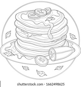 Delicious pancakes banana mint honeycoloring book stock vector royalty free