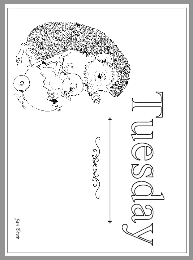 Days of the week hedgie coloring page tuesday
