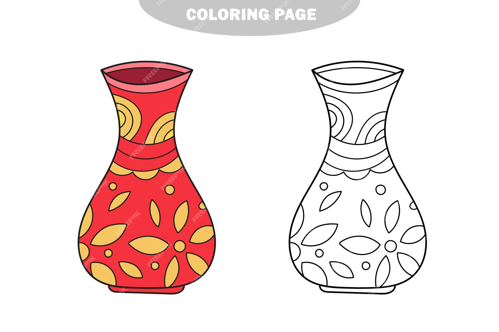 Premium vector simple coloring page page to be colored one vector vase with decoration