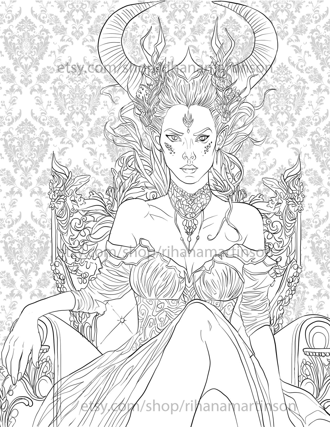 Demon woman coloring page by hanasketch on