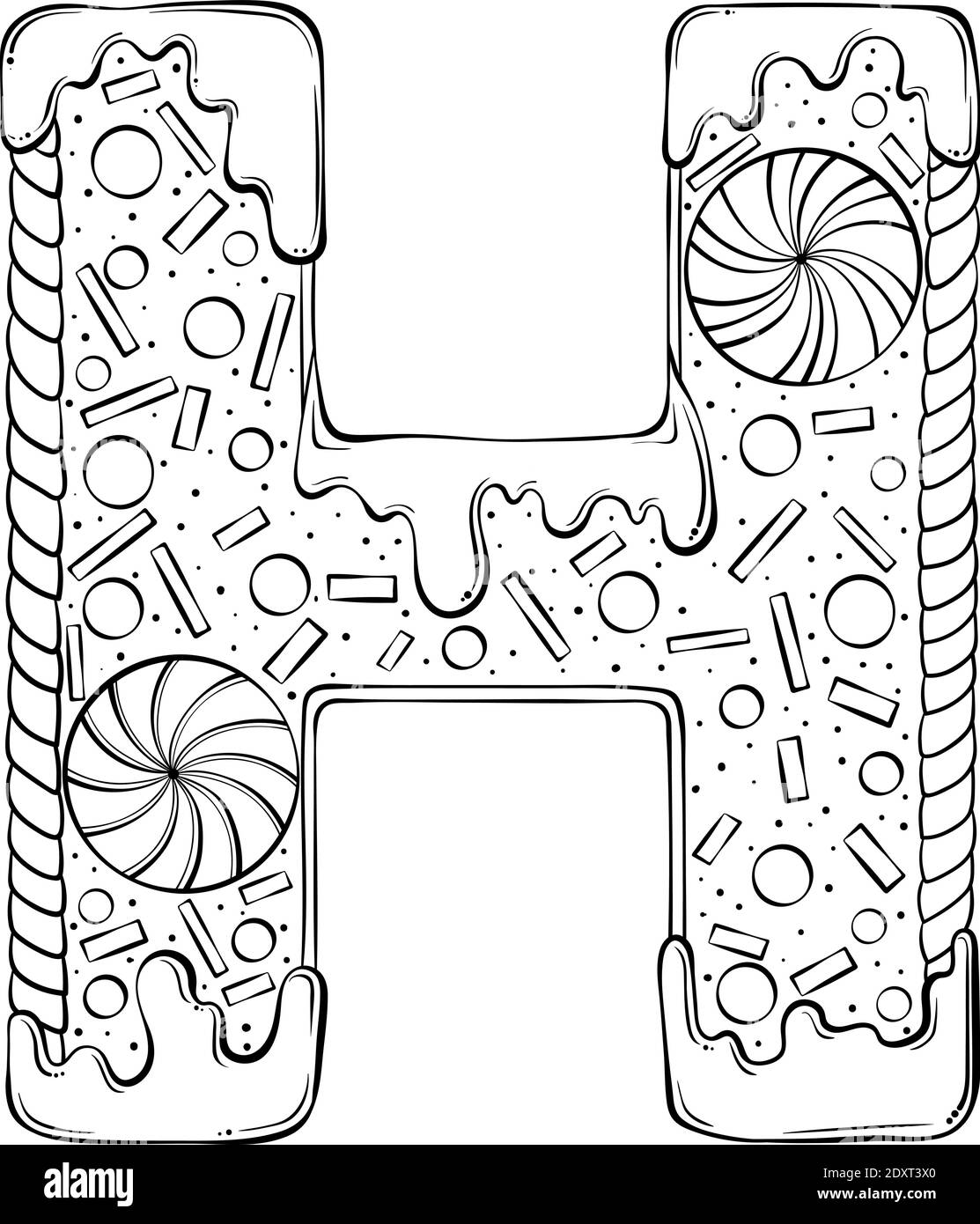 Letra h gingerbread cooki en forma de letras fuente vectorial de dibujos animados hecha a mano tilo de arte de lãnea dibujado aislado sobre fondo blanco plantilla de logotipo con letras diseão