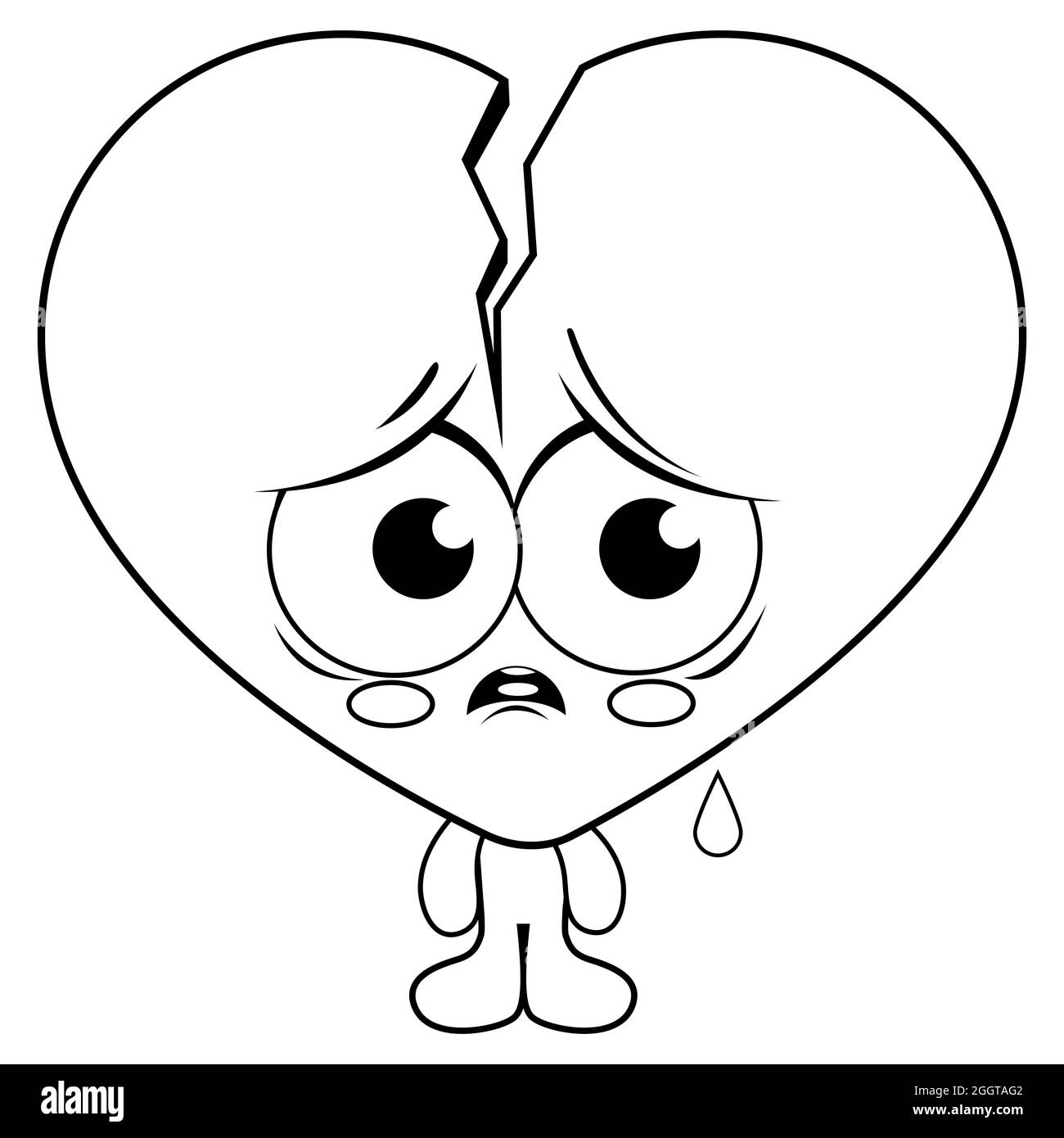 Sad broken heart coloring page imãgen de stock en blanco y negro