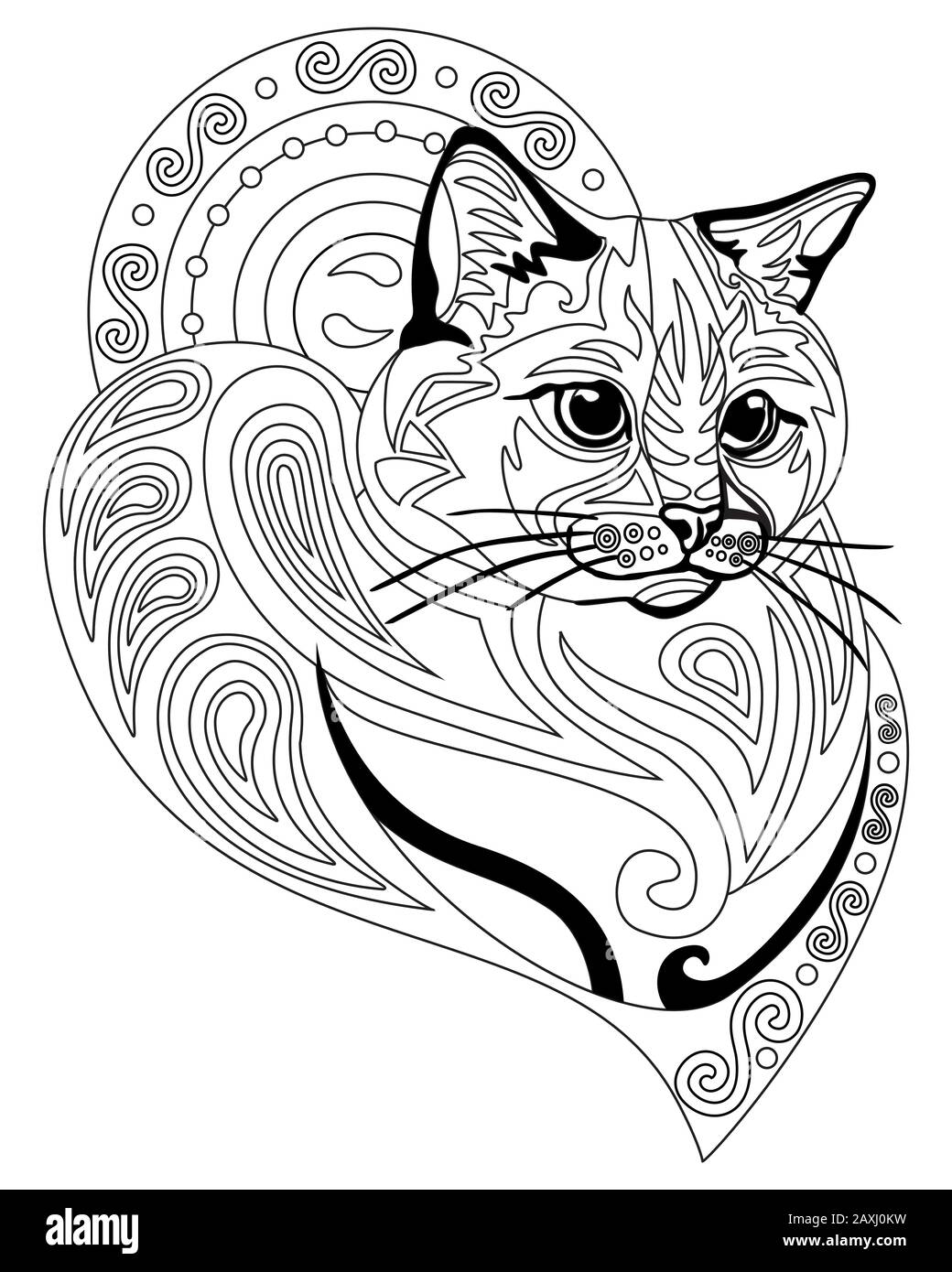 Vector dibujo a mano zentangle doodle coloring antistrs con ornamental ragdoll gato retrato aislado sobre fondo blanco ilustraciãn para decorar imagen vector de stock