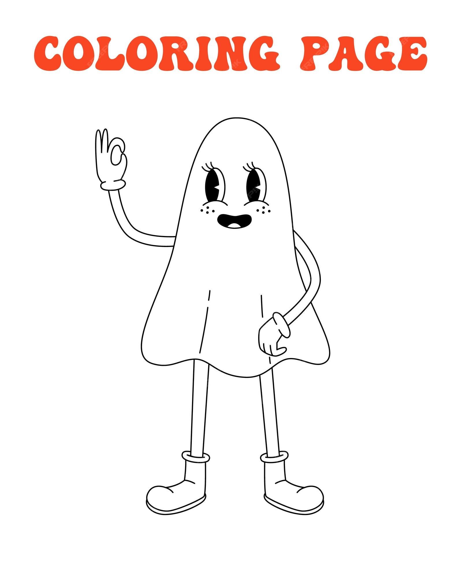 S s groovy pãgina para colorear impriãn retro con lãnea hippie fantasma dibujos animados paisaje psicodãlico vintage funky impriãn halloween ambiente truco o trato vacacion de octubre vector premium