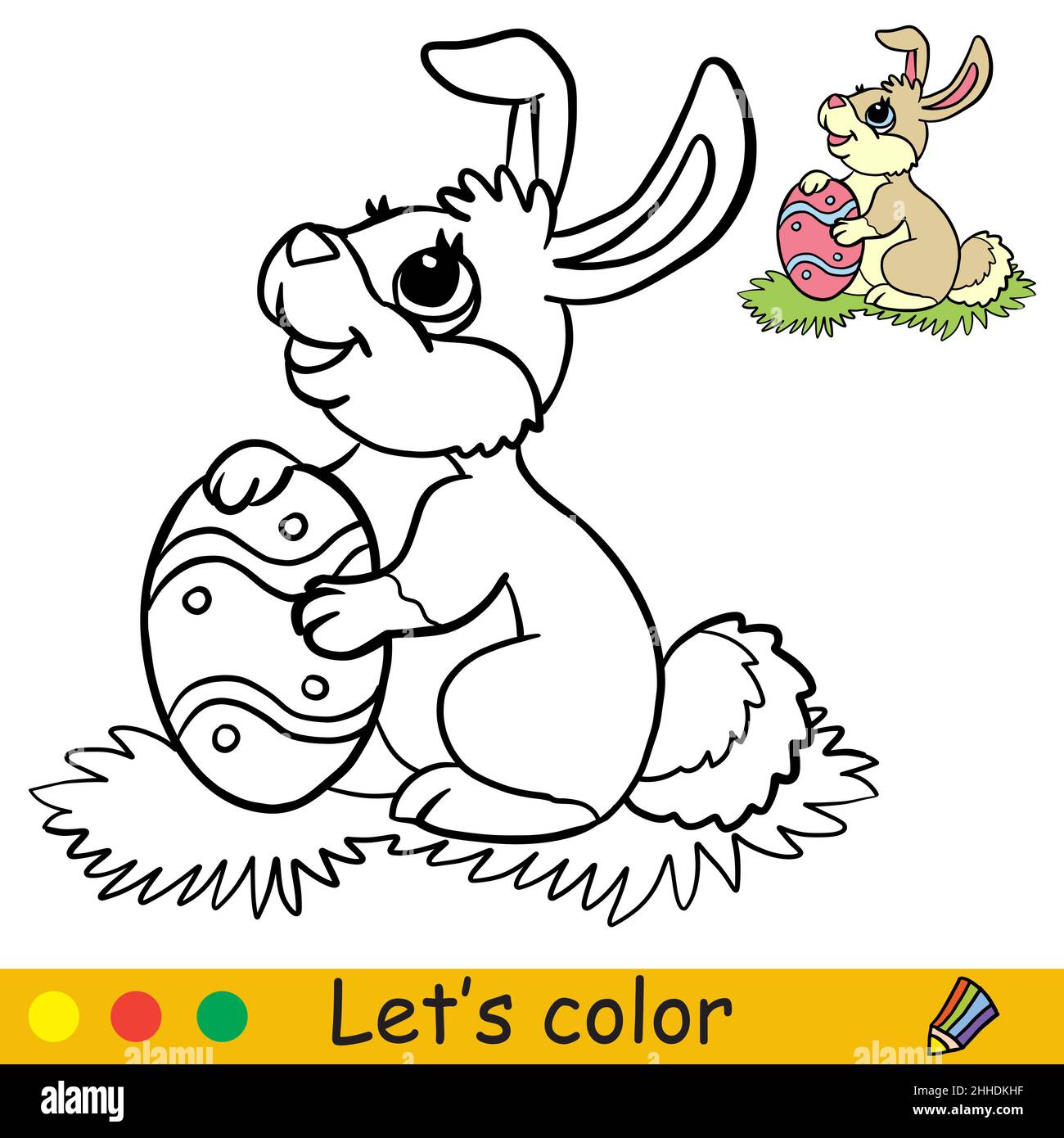 Lindo conejito de pascua con huevo de pascua pãgina de libro para colorear con plantilla de color ilustraciãn de dibujos animados vectorial para niãos colorear tarjeta impriãn diseão decoraciãn imagen vector de