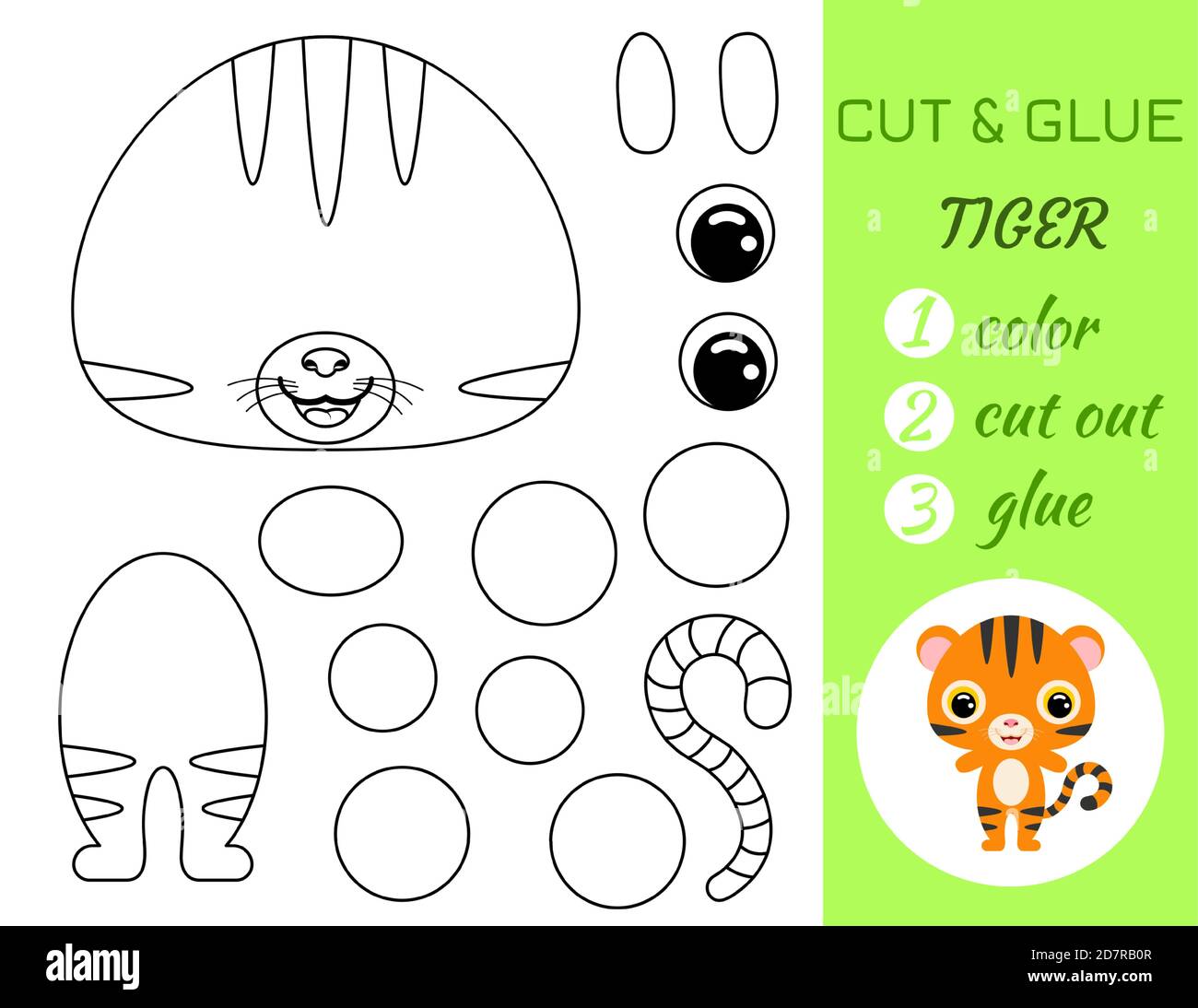 Libro de colorear cortado y pegar tigre de bebã juego de papel educativo para niãos precolar hoja de trabajo de cortar y pegar coloree corte las piezas y pegue en el papelcarro