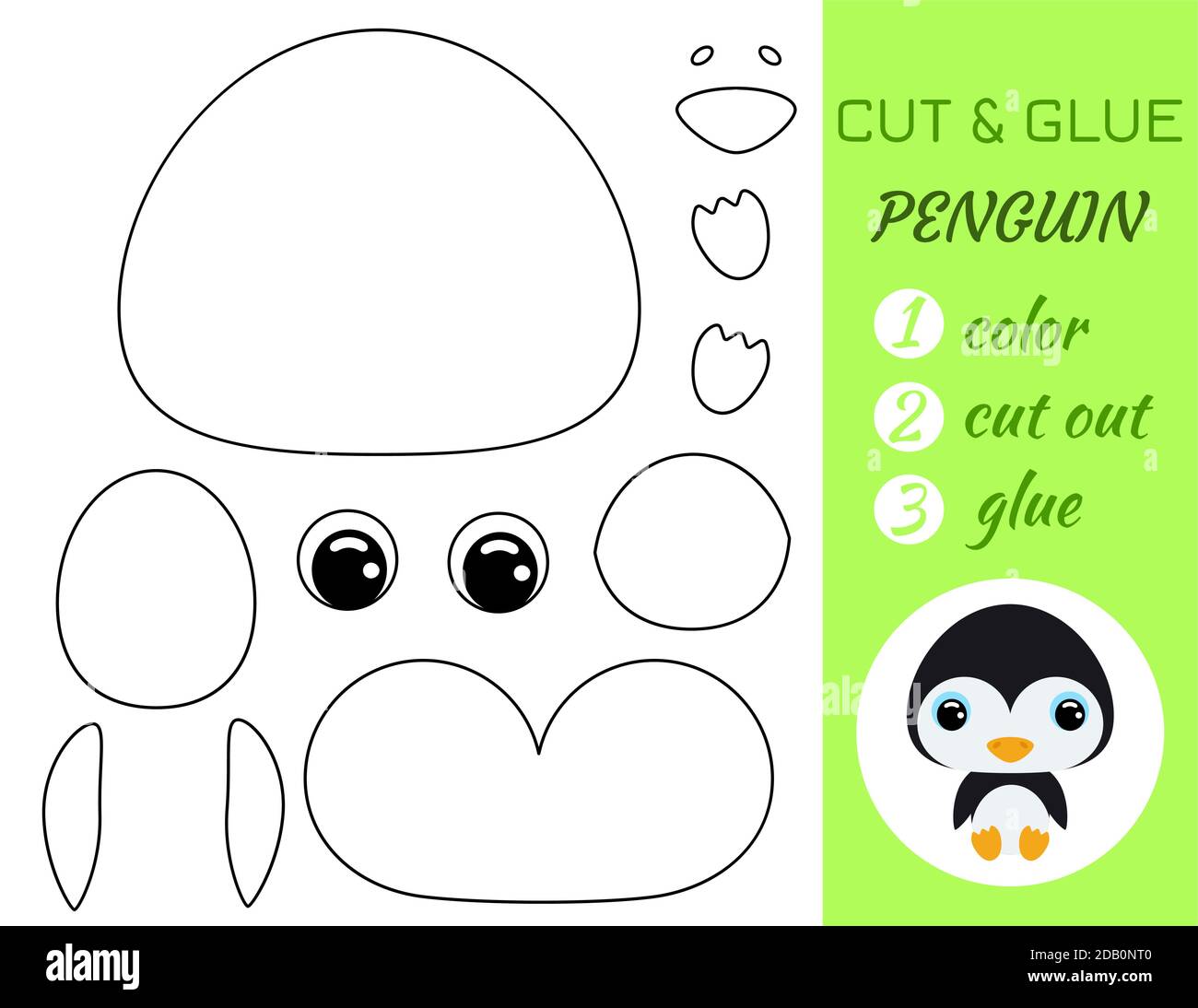 Juego educativo simple colorear pãgina cortar y pegar nião pingãino sentado para los niãos juego de papel educativo para niãos precolar color cortar part y imagen vector de stock