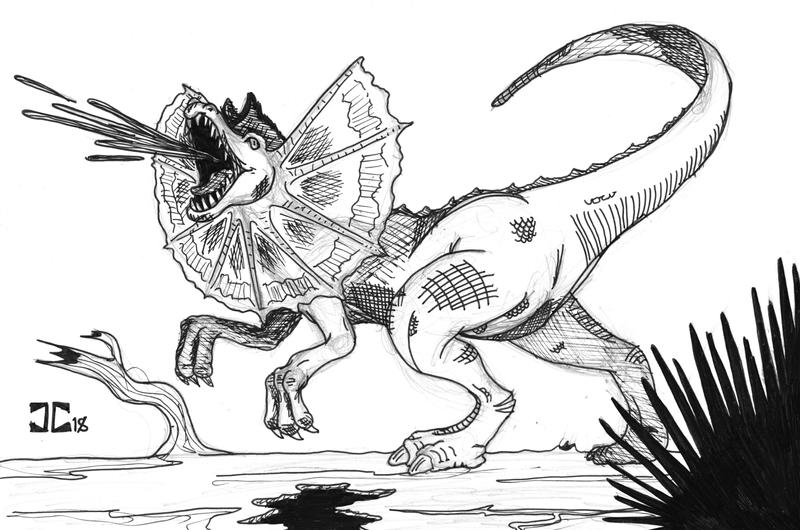 Dilophosaurus poisonous inktober day by simpleics on