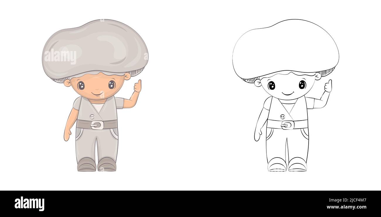Mushroom clipart for coloring page and multicolored illustration adorable clip art mushroom vector illustration of an character for coloring pages stock vector image art