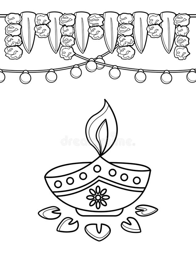 Diwali deepavali festival ornament decoration coloring pages a for kids and adult stock illustration