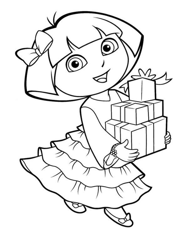 Dora with christmas gifts