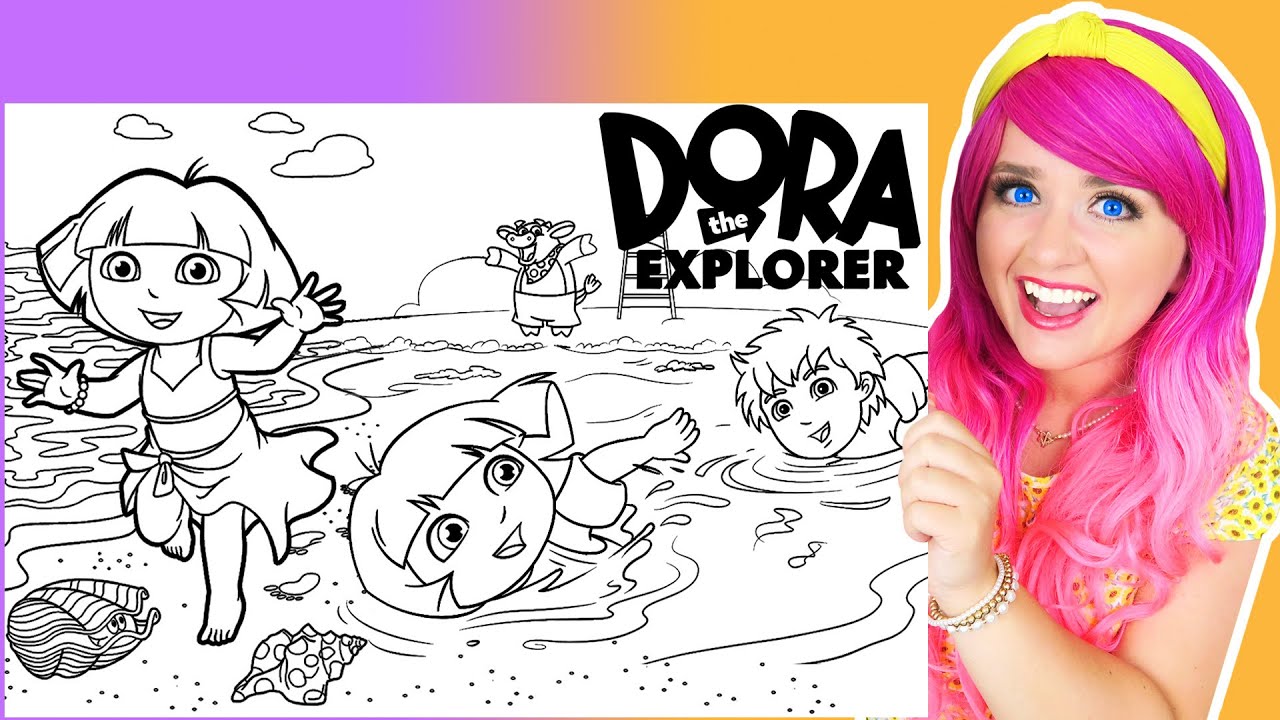 Coloring dora the explorer diego swiing at the beach giant coloring pages crayola crayons