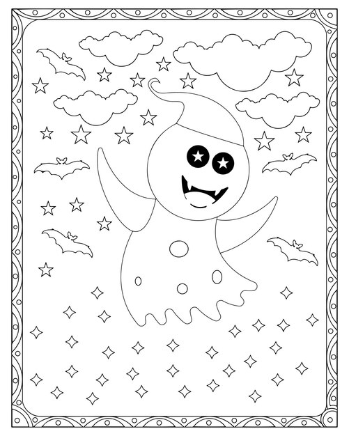 Premium vector halloween ghost coloring page for kids premium vector