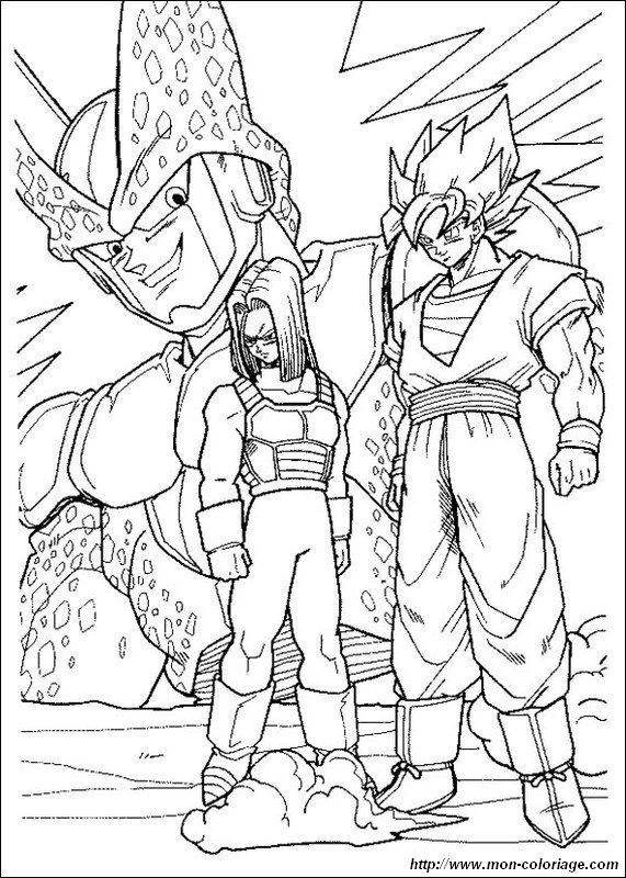 Coloring dragon ball z page goku with trunks and cell to print out or color online