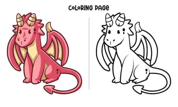 Premium vector cute red dragon sitting printable coloring page and coloring book