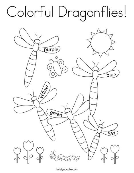 Colorful dragonflies coloring page