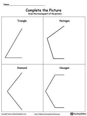Free plete the picture draw a triangle diamond pentagon and hexagon