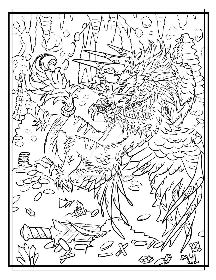 Griffin coloring page ii by sabelwoodart on