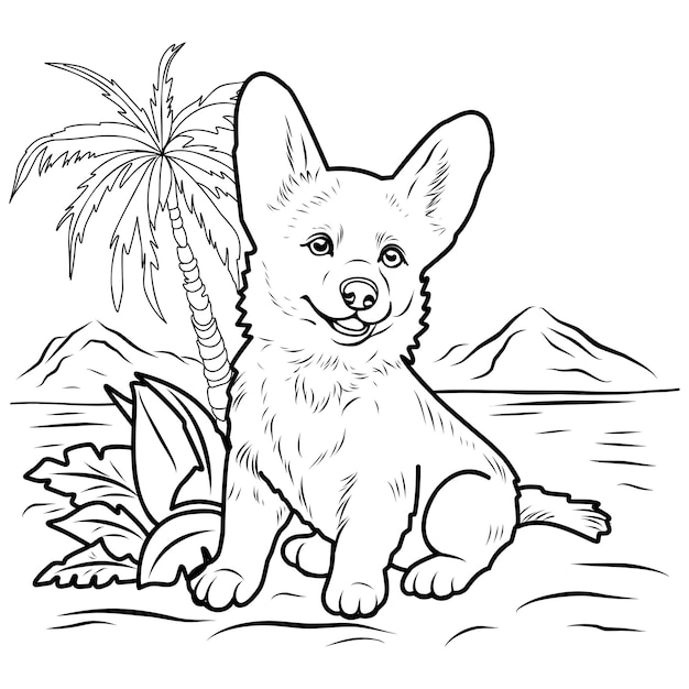 Premium vector dog breed corgisimple line illustration for coloring book corgi puppycoloring page