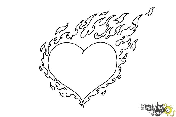 How to draw a flaming heart