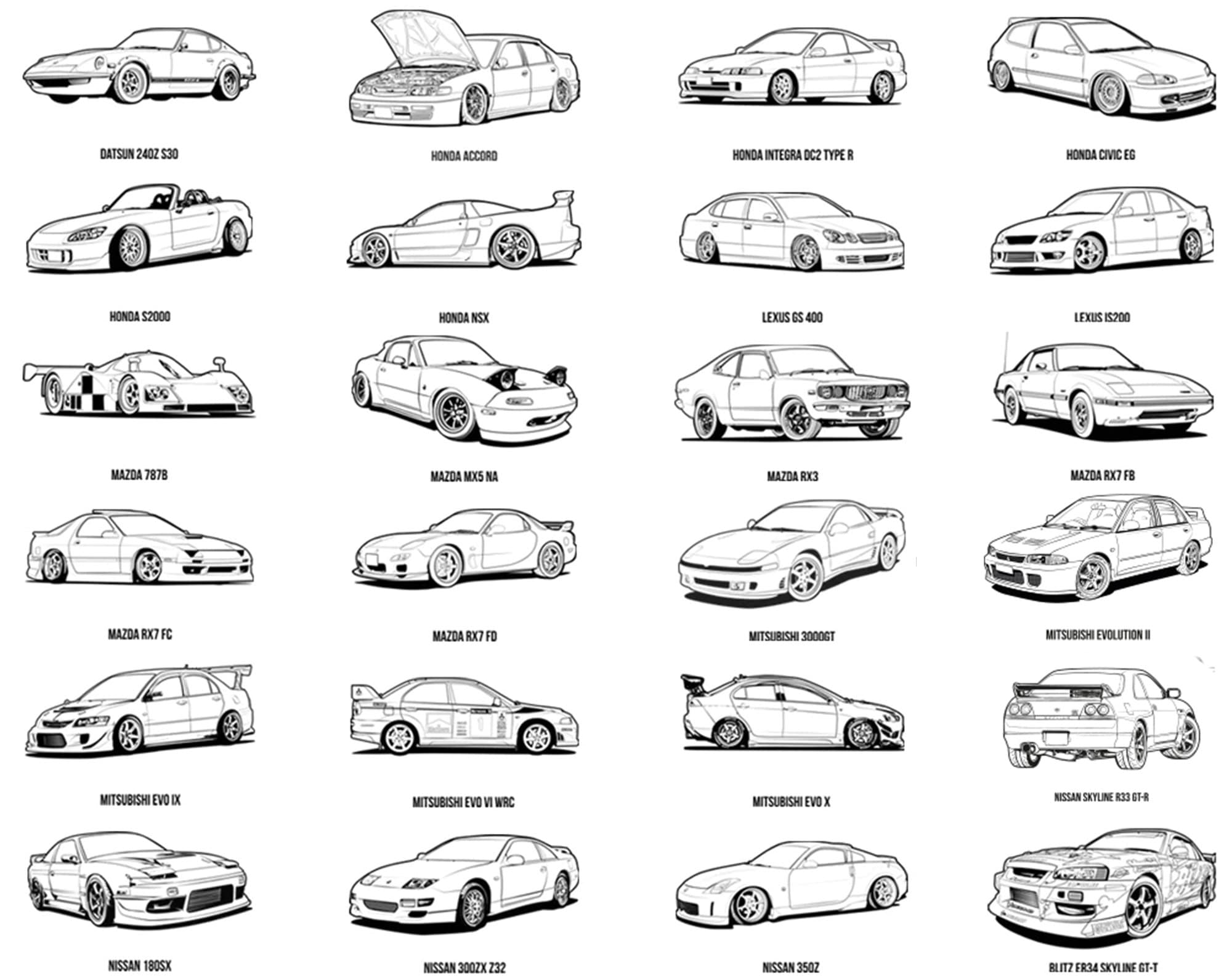Jdm car coloring book designs digital download printable book pdf