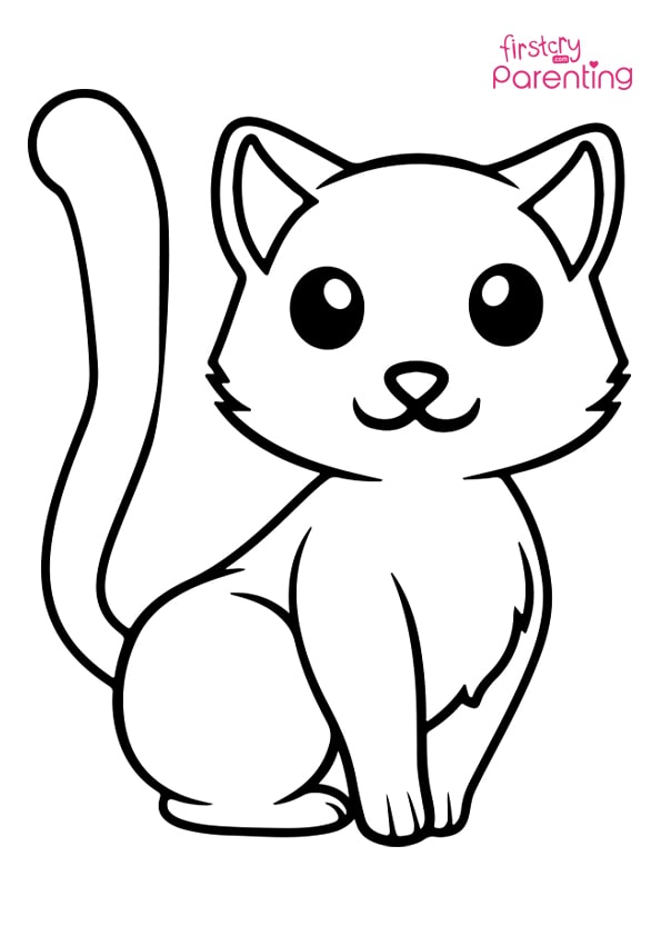 Easy kitten coloring page for kids