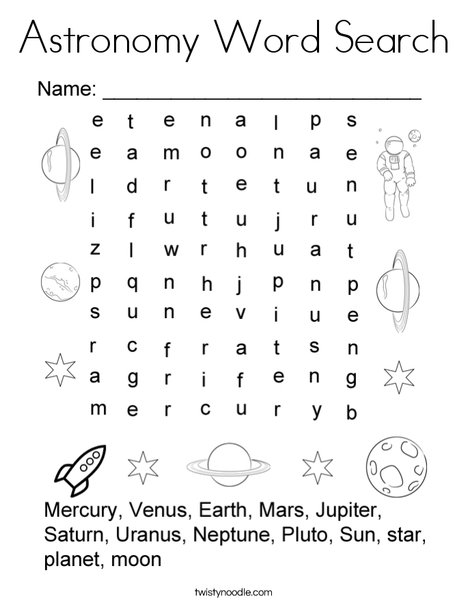 Astronomy word search coloring page