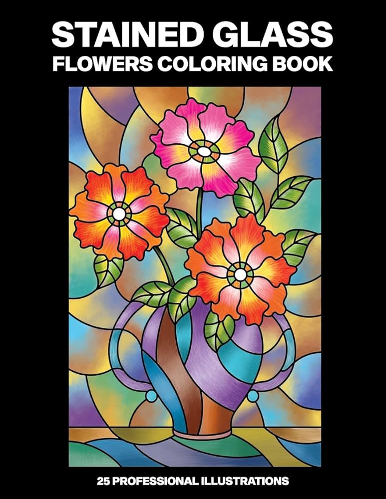Stained glass flowers loring book easy loring book for seniors and adults professional large print illustrations for stress relief and relaxation stained glass flowers loring pages publications new spring