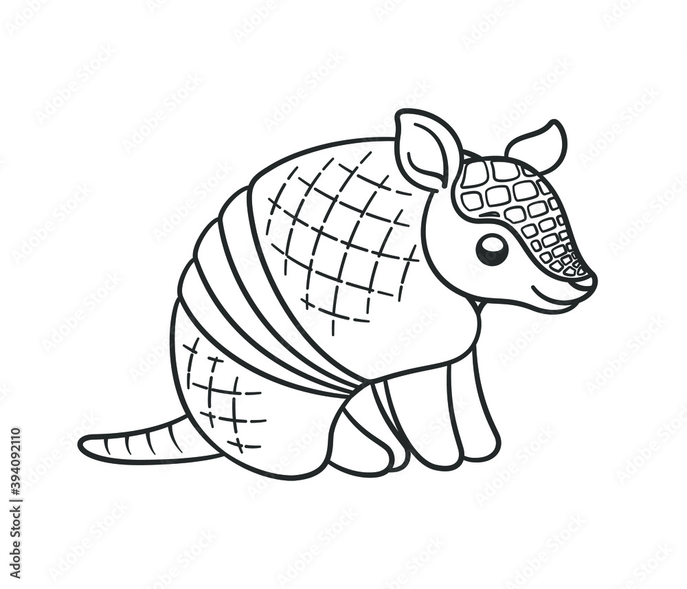 Armadillo sitting and smiling cartoon outline vector illustration cute animal character design coloring page for kids vector
