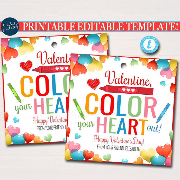 Valentines crayon gift tags color your heart out friend â printables