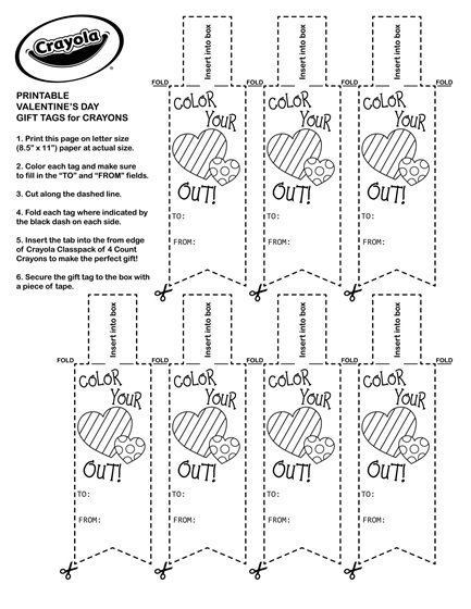 Heart valentine printable tags for crayons