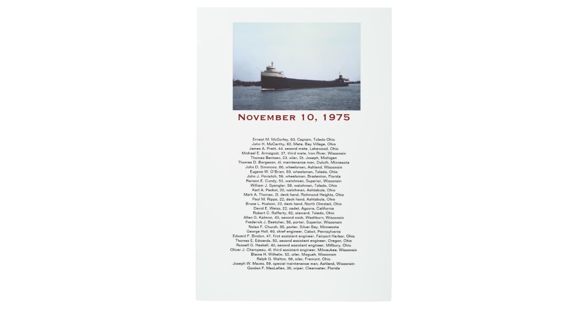 The edmund fitzgerald with crew names gift box metal print