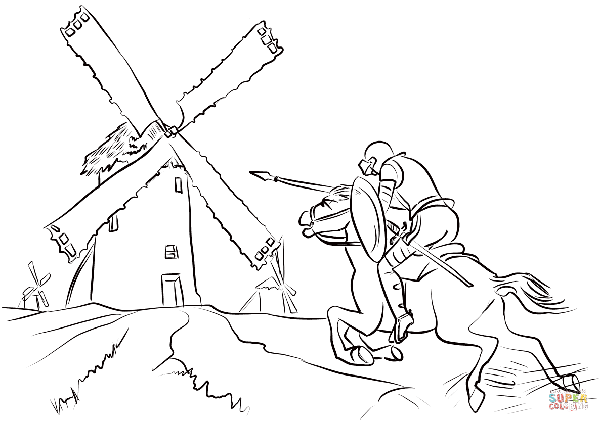 Don quixote tilting at windmills coloring page free printable coloring pages free printable coloring pages coloring pages free printable coloring