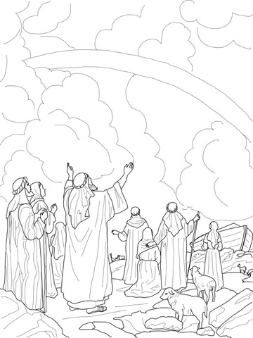 Gods rainbow covenant with noah coloring page free printable coloring pages