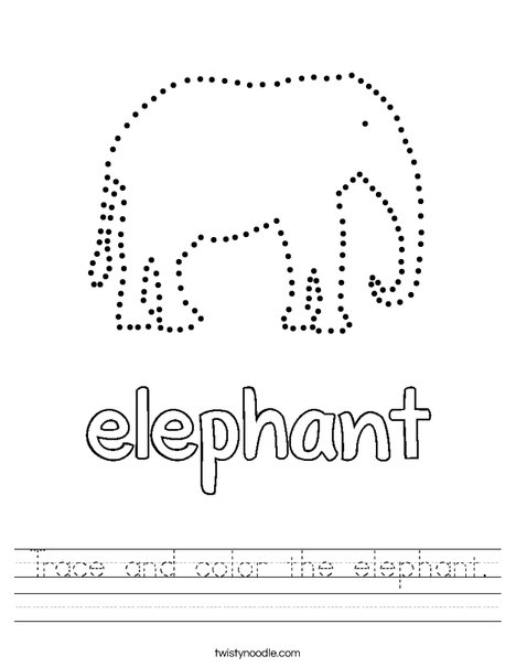 Trace and color the elephant worksheet