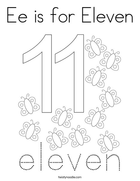 Ee is for eleven coloring page