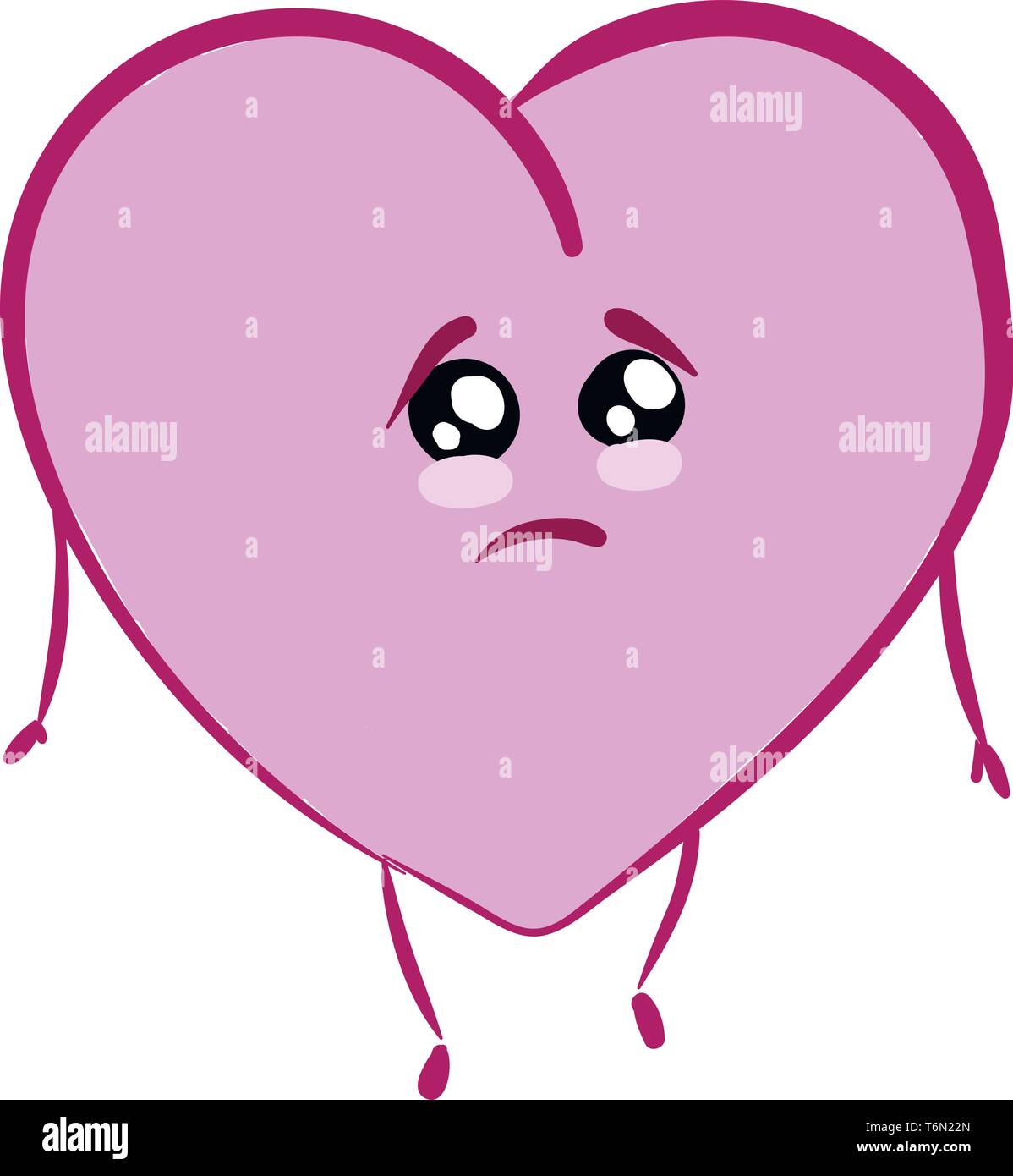 Emoji de un triste corazãn de color rosa con las manos y pera de pie en la dperaciãn el color de dibujo o ilustraciãn vectorial imagen vector de stock